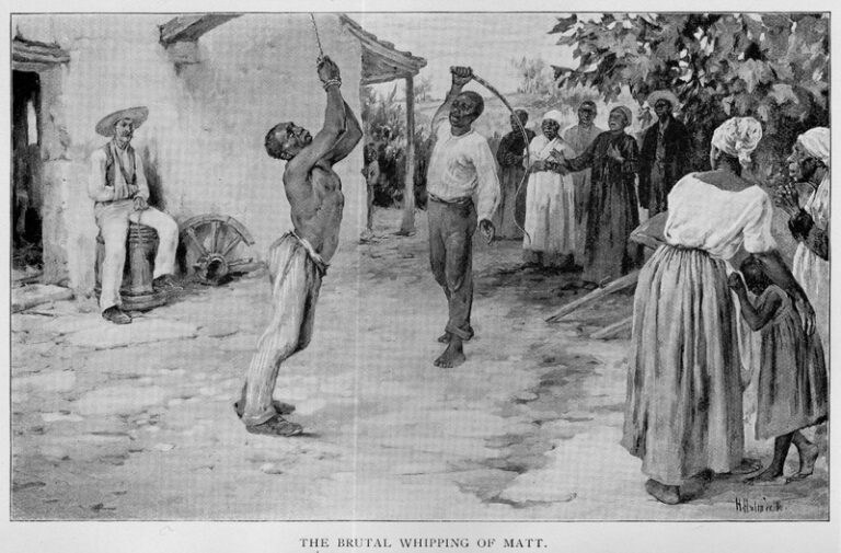Black slave overseer, torturing a fellow slave in front of the man's family